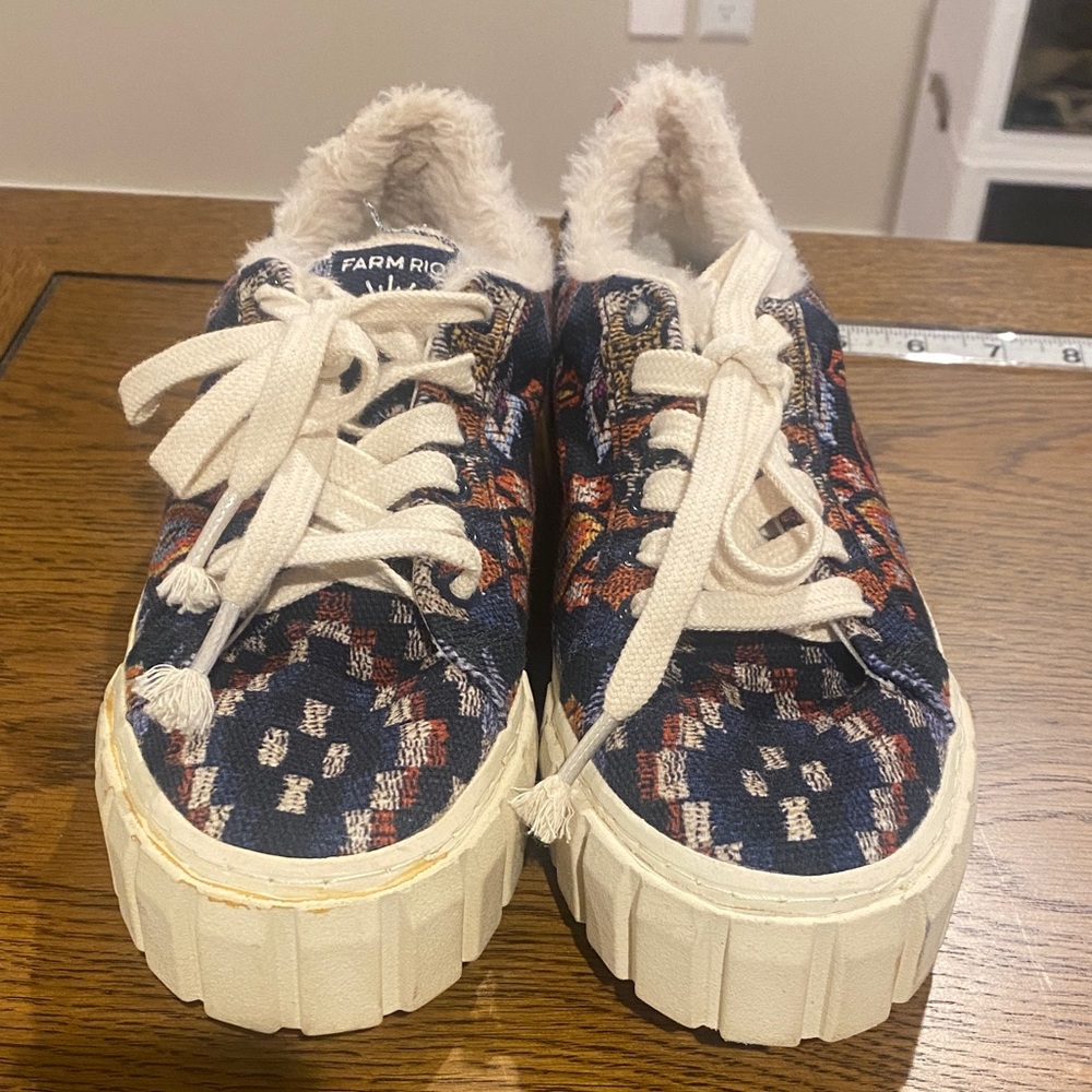 FARM Rio NEW platform ainika Multicolor Sneakers with Faux Fur 7.5